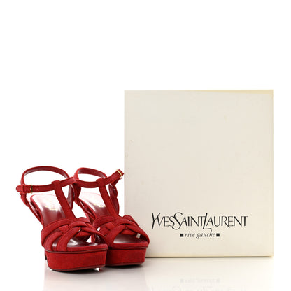 Saint Laurent Suede Quartz Tribute 75 Platform Sandals 38 Lipstick 9 of 9