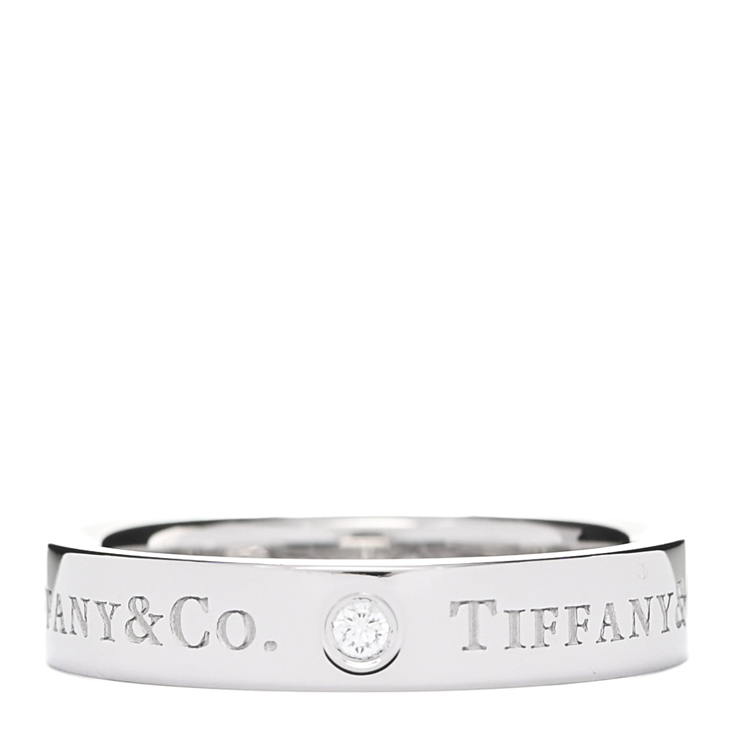 Tiffany Platinum Diamond Logo Band Ring 51 5.75 1 of 4