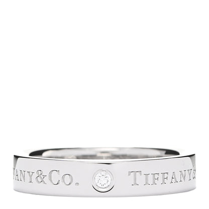 Tiffany Platinum Diamond Logo Band Ring 51 5.75 1 of 4