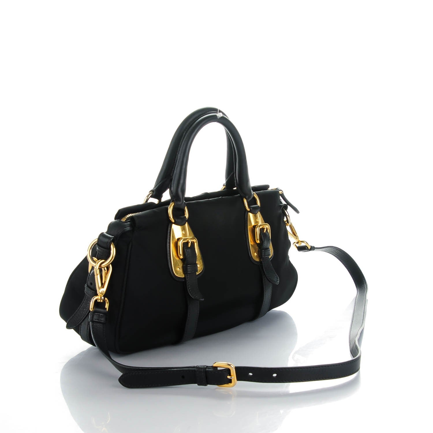 Prada Tessuto Nylon Calfskin Shopping Satchel Black 3 of 8