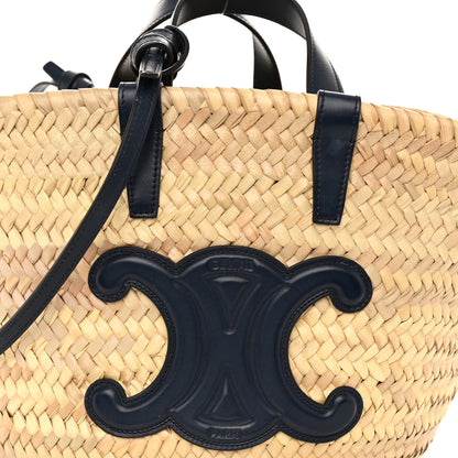 Celine Raffia Calfskin Triomphe Medium Panier Navy Blue 7 of 11