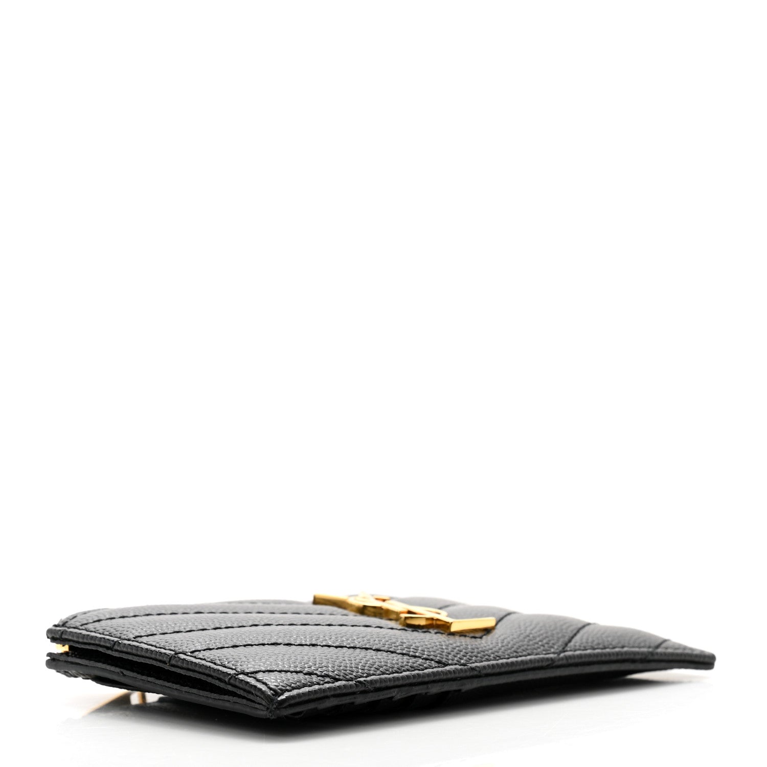 Saint Laurent Grain De Poudre Matelasse Chevron Monogram Fragments Zippered Card Case Black 4 of 10