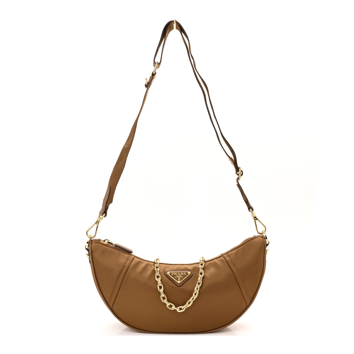 Re-Nylon Saffiano Demi-lune Shoulder Bag Brown