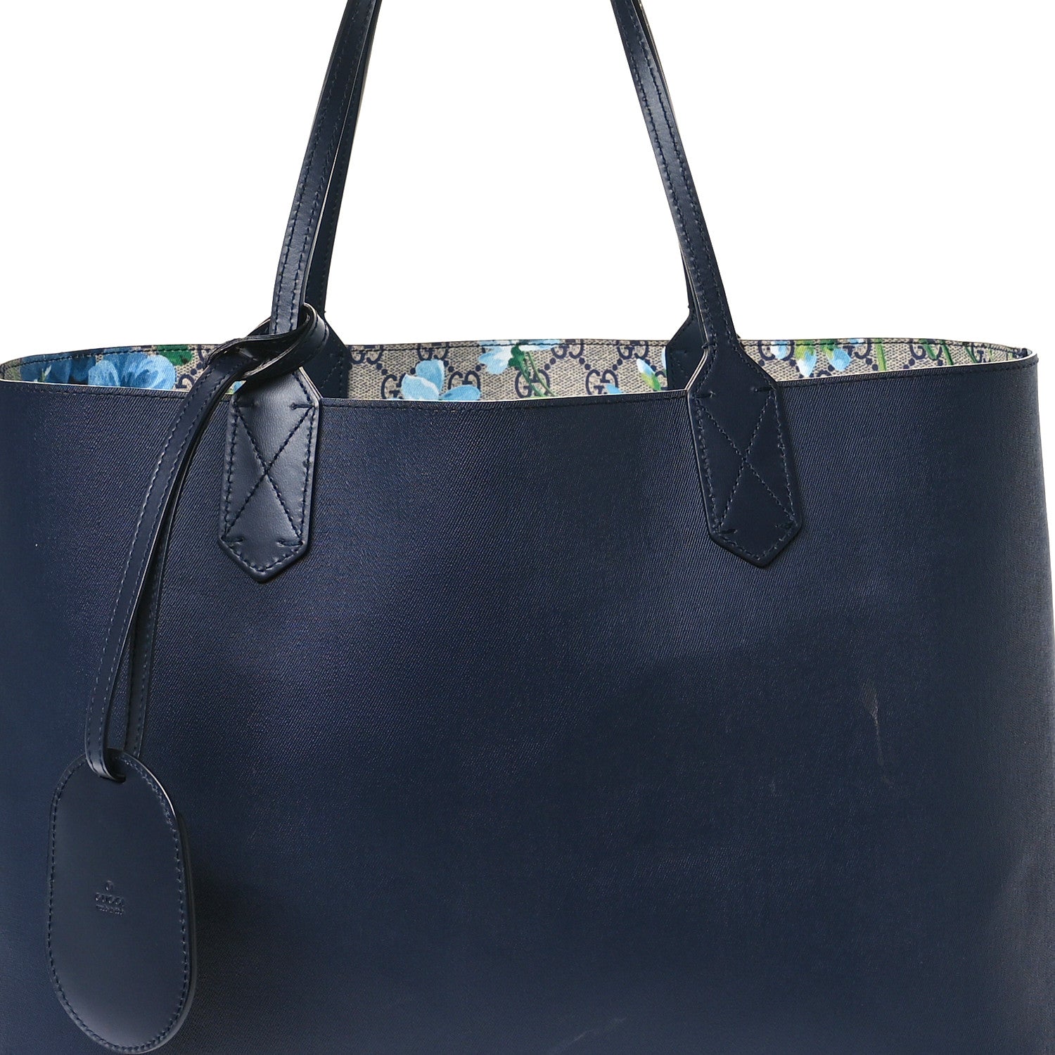 Gucci GG Supreme Monogram Blooms Medium Reversible Tote Beige Blue Navy 14 of 16
