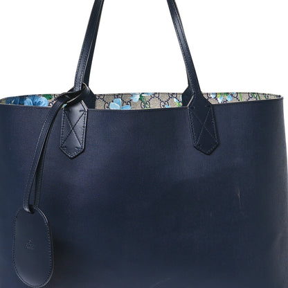 Gucci GG Supreme Monogram Blooms Medium Reversible Tote Beige Blue Navy 14 of 16