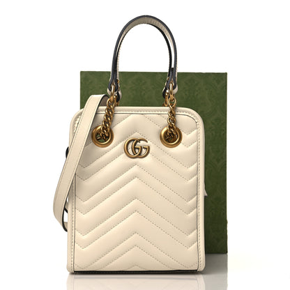 Gucci Calfskin Matelasse Chevron Mini GG Marmont Tote Mystic White 10 of 10