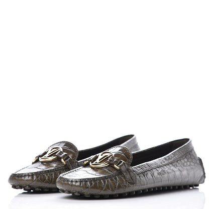 Louis Vuitton Calfskin Crocodile Embossed Dauphine Loafers 40 Green 2 of 7