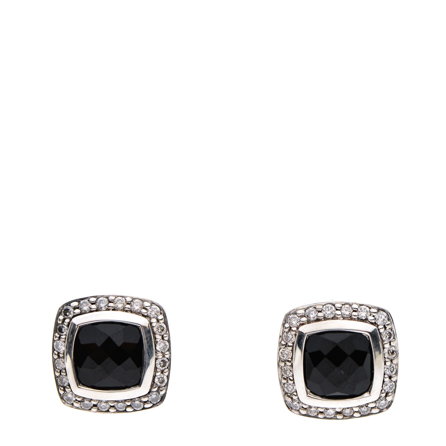David Yurman Sterling Silver Diamond Black Onyx 7mm Albion Earrings 1 of 4