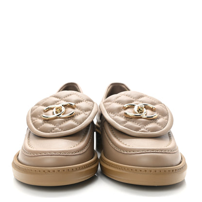 Chanel Lambskin Quilted CC Turnlock Loafers 35 Beige 2 of 8
