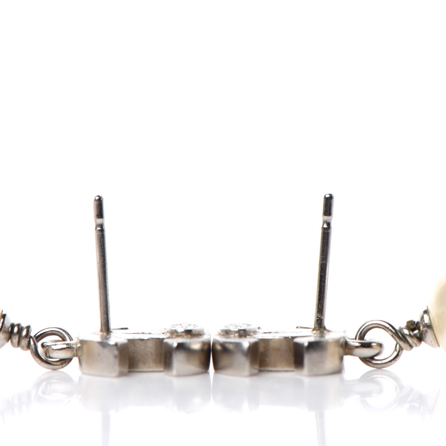 Chanel Pearl CC Drop Earrings Silver 3 of 4