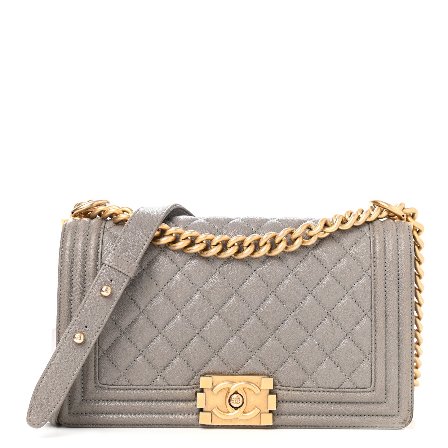 Caviar Quilted Medium Boy Flap Light Grey
