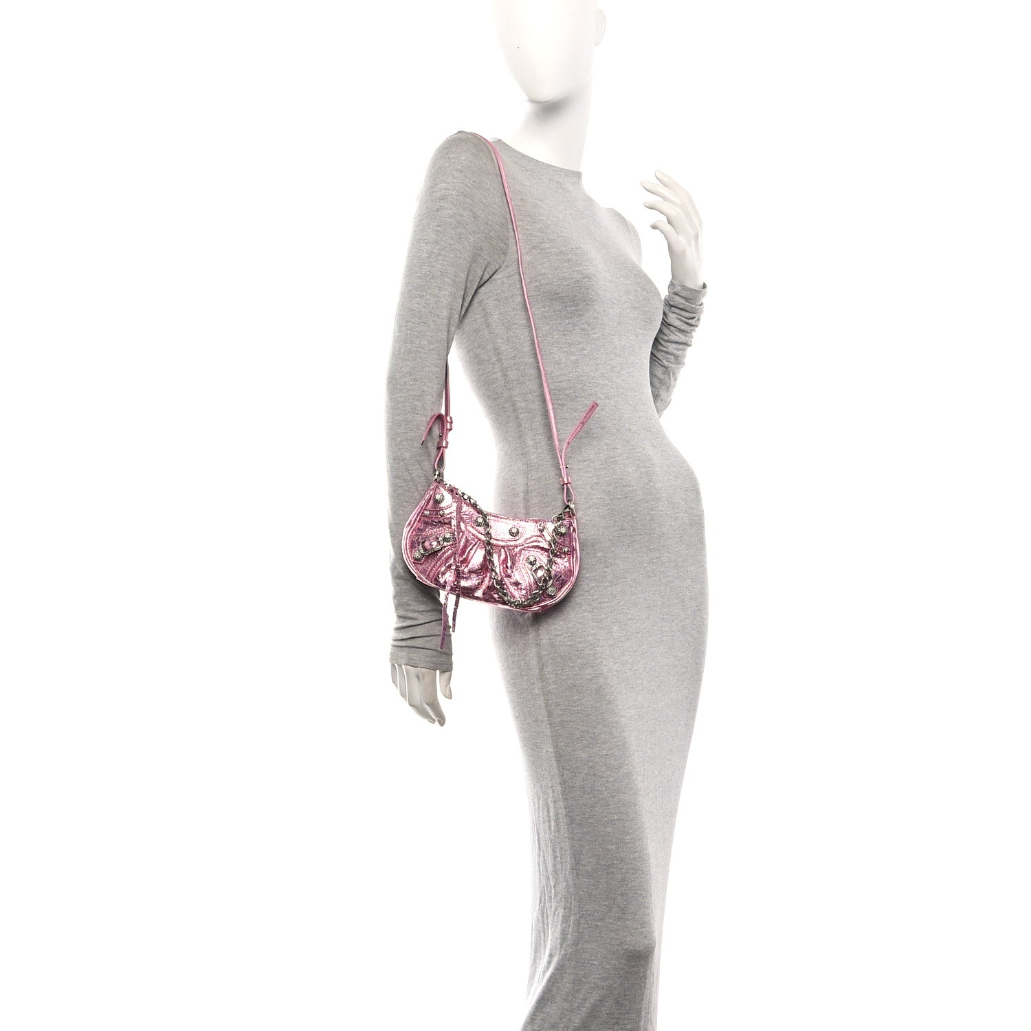 Balenciaga Metallic Agneau Arena Crystal Le Cagole Mini Purse With Chain Met Pink 2 of 11