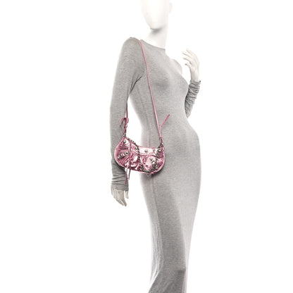 Balenciaga Metallic Agneau Arena Crystal Le Cagole Mini Purse With Chain Met Pink 2 of 11