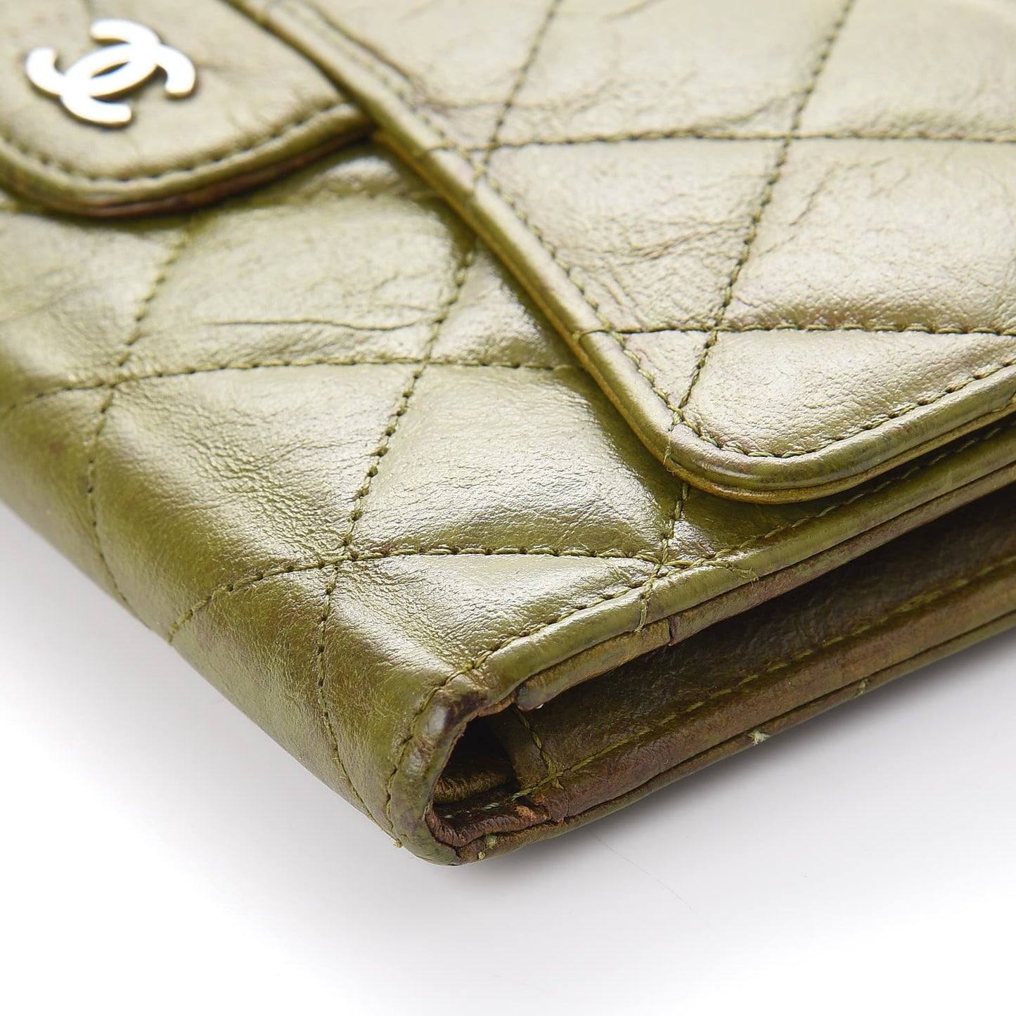 Calfskin Quilted Large Flap Wallet Green