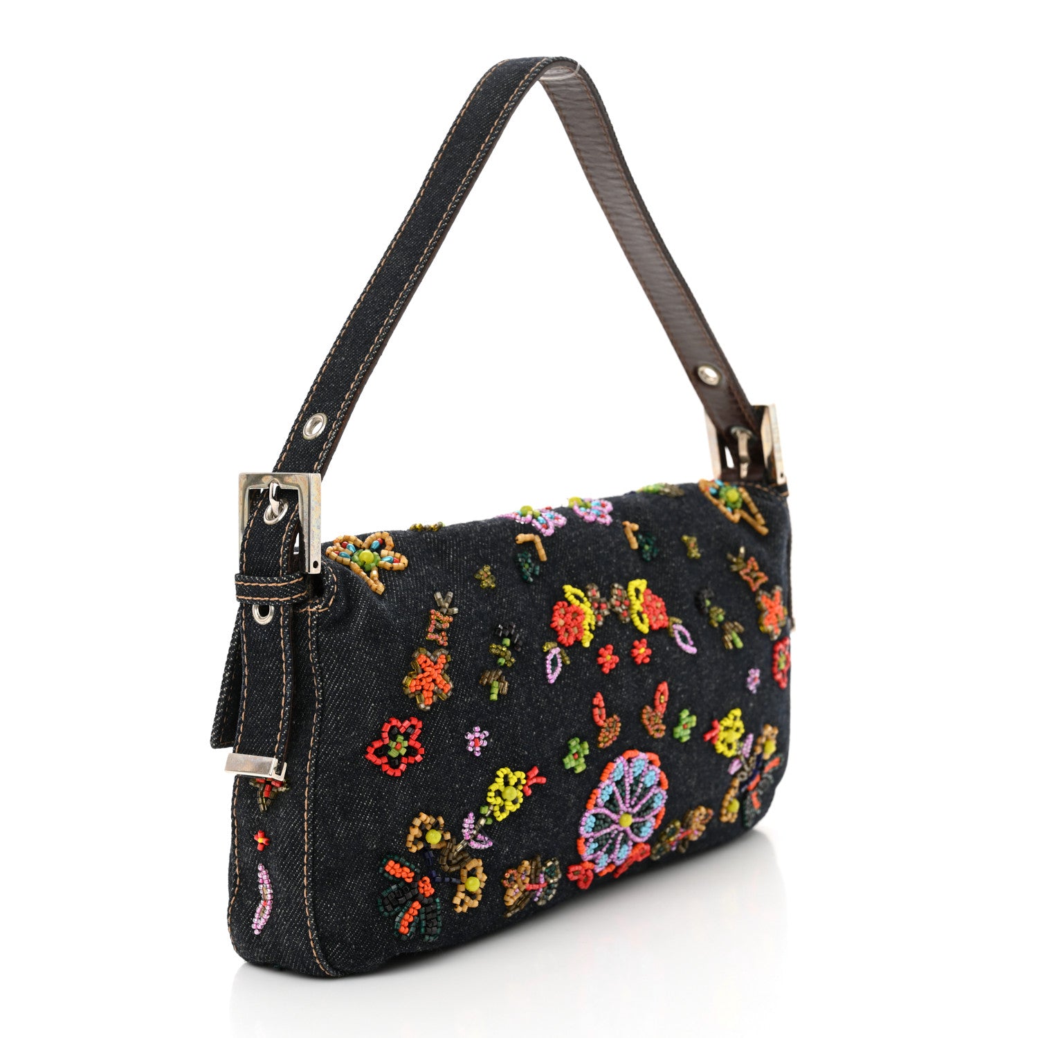 Fendi Denim Ricami Beaded Baguette Blue 2 of 10