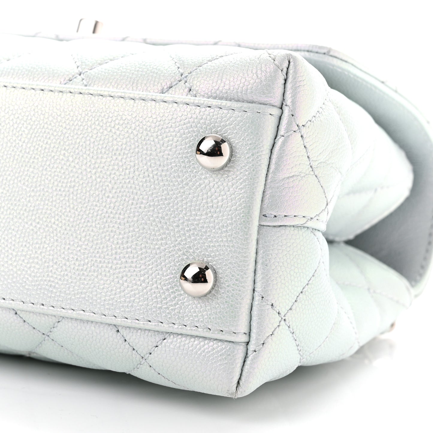 Iridescent Caviar Quilted Mini Coco Handle Flap Light Blue
