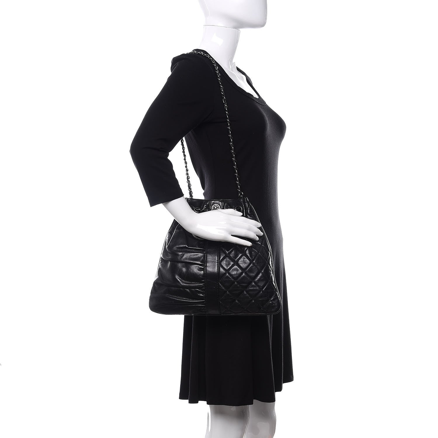 Chanel Lambskin Quilted Pile Ou Face Drawstring Bag Black 2 of 10
