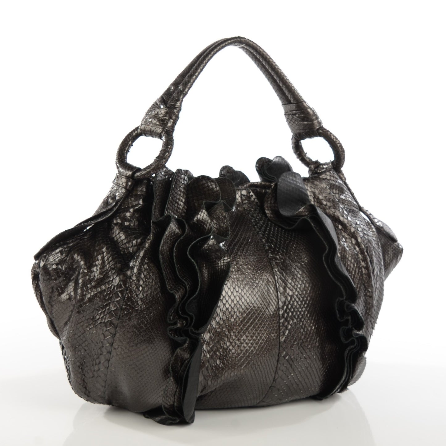 Metallic Python Ruffle Tote