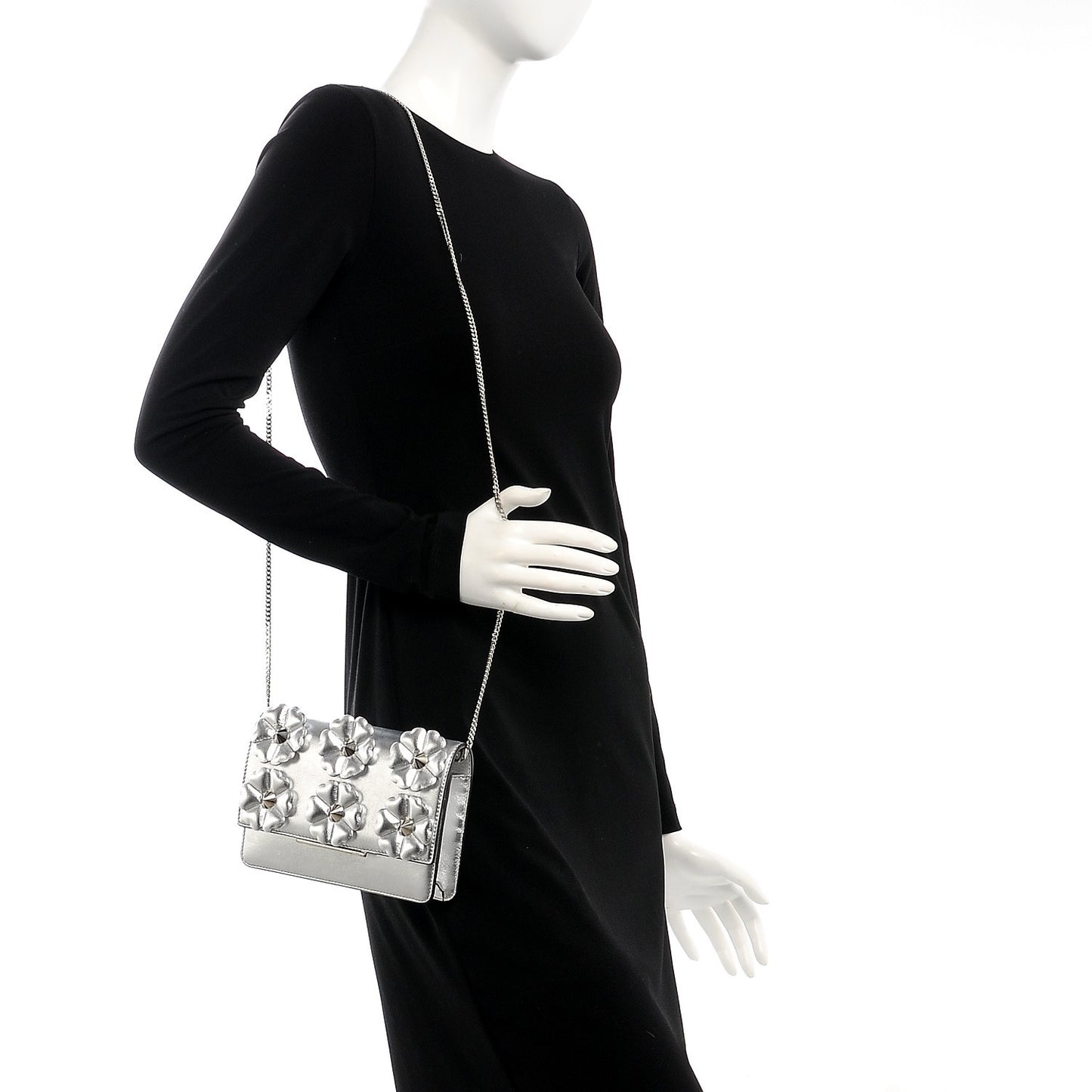 Vitello Catalan Mirror Flowerland Tube Wallet On Chain Argento