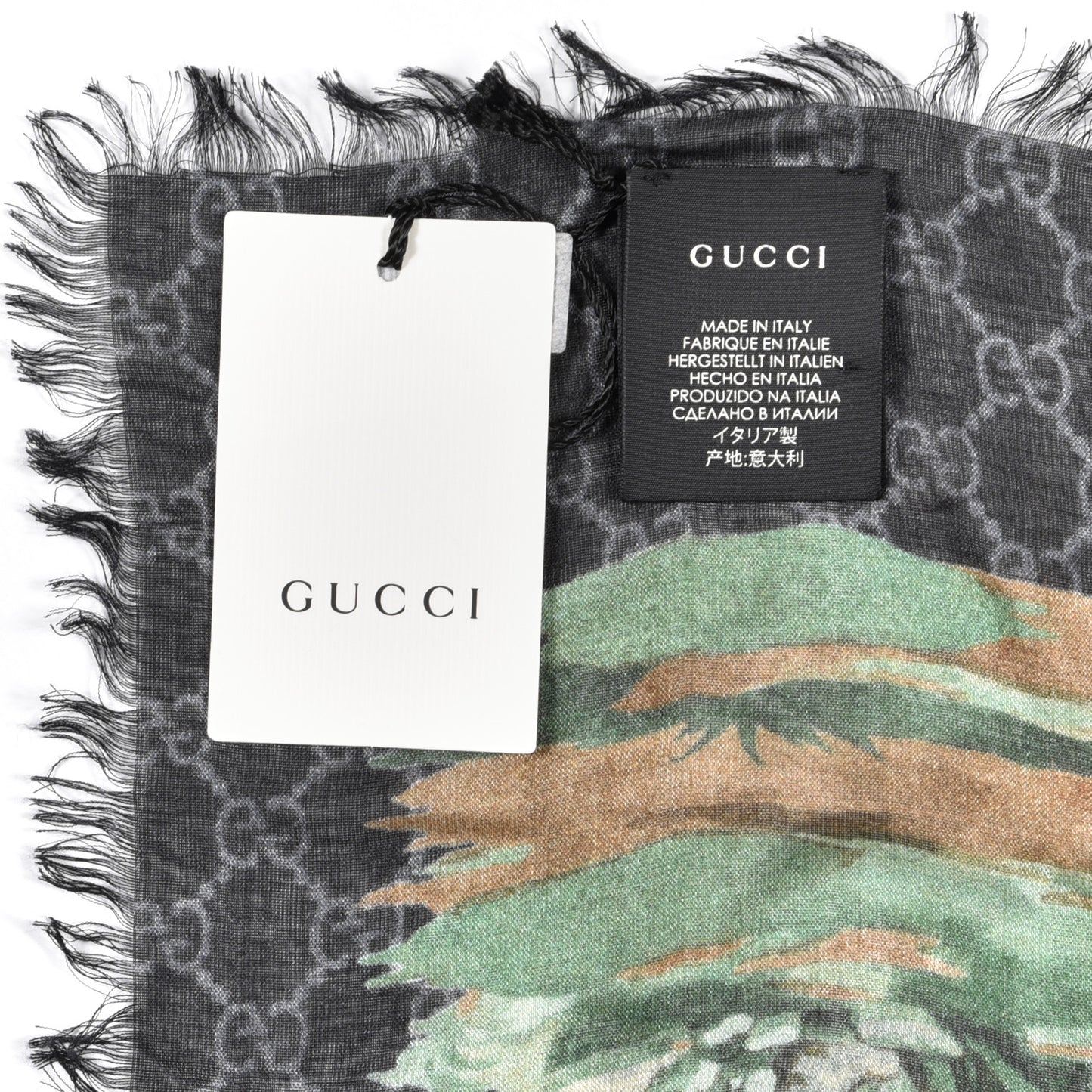 Modal Silk GG Monogram GG Tian Square Shawl Black Medium Grey