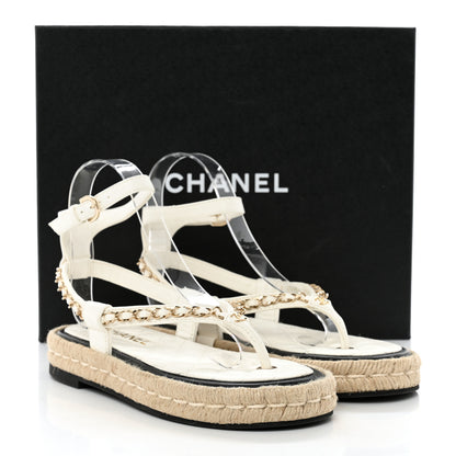 Chanel Lambskin Chain CC Thong Espadrille Sandals 35 White 9 of 9