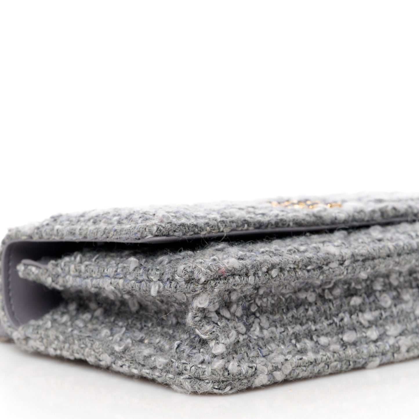Wool Tweed Lambskin Quilted Chanel 19 Wallet On Chain WOC Grey