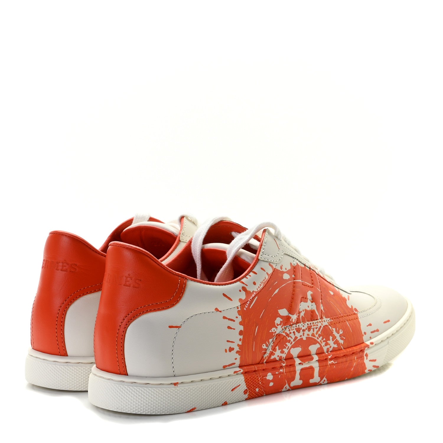 Hermes Swift Printed Peinture Fraiche Quicker Sneakers 37.5 White Orange 3 of 8