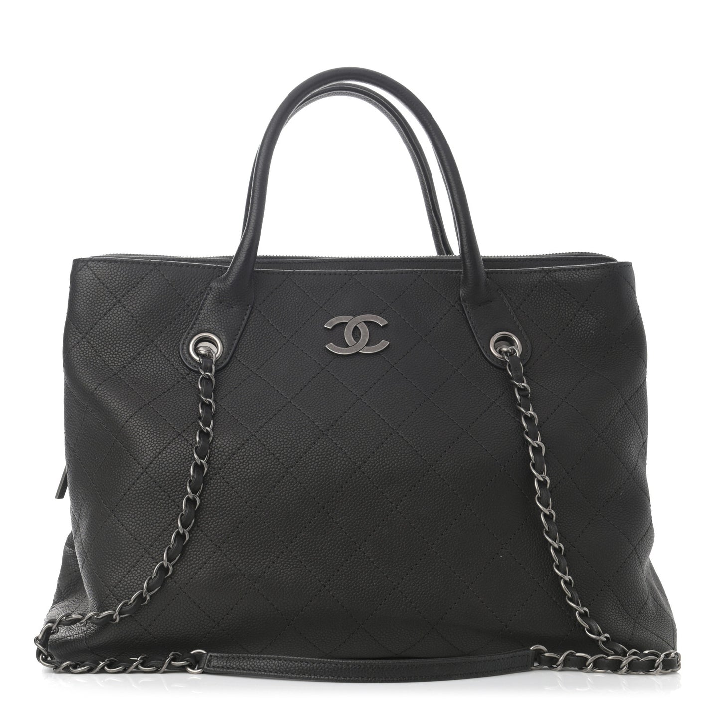 Grained Vegetal Calfskin Urban Shopping Tote Black