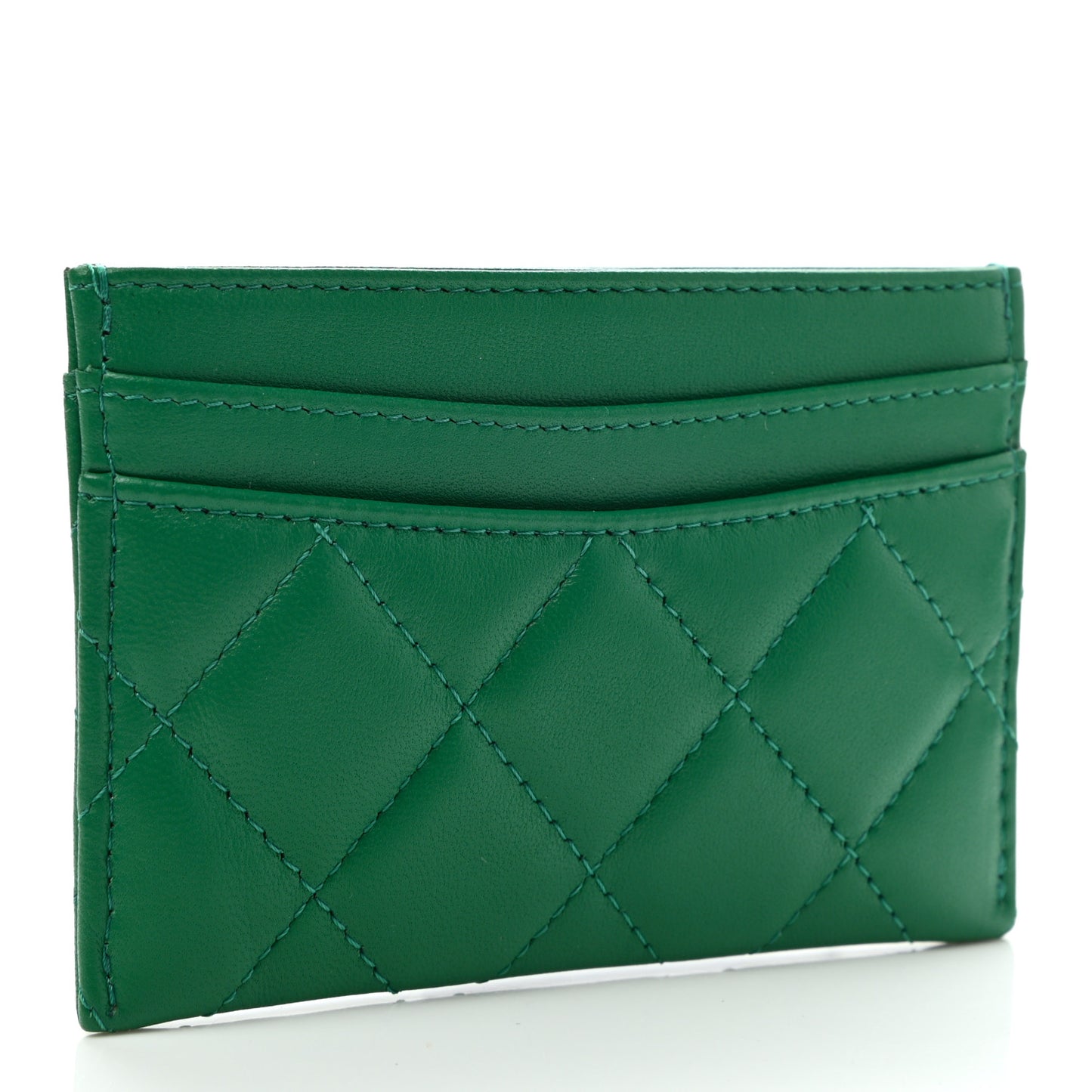 Lambskin Quilted Card Holder Green
