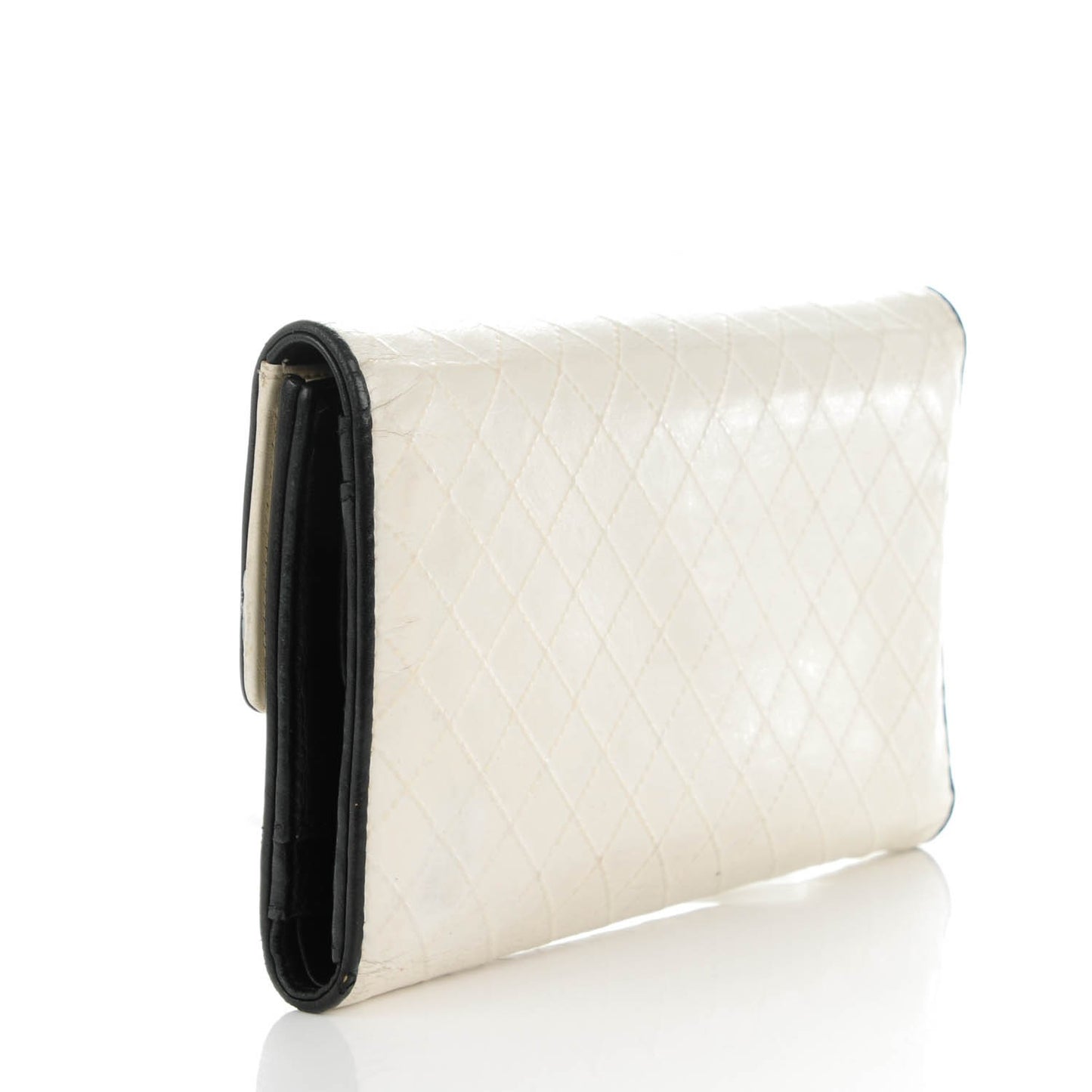 Calfskin Diamond Stitched Long Flap Wallet White