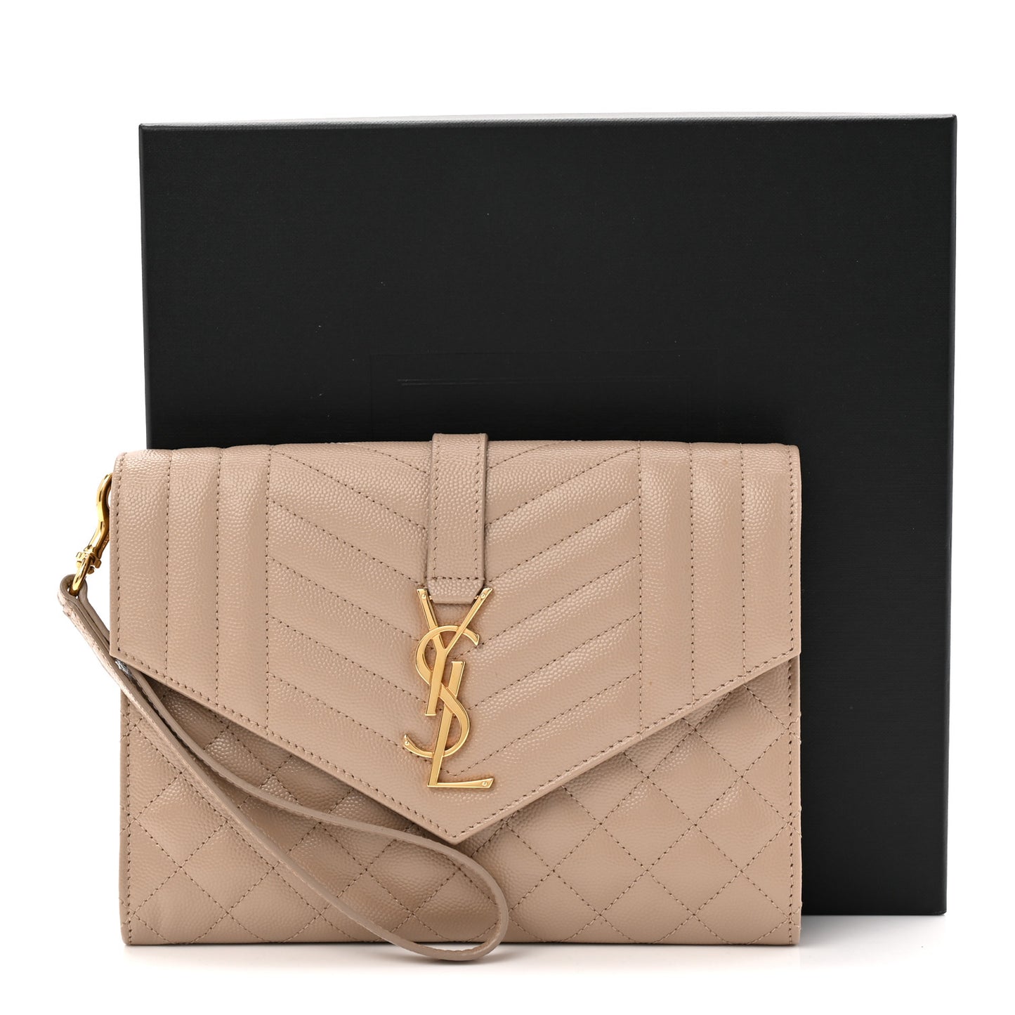 Grain De Poudre Textured Mixed Matelasse Triquilt Monogram Clutch Dark Beige