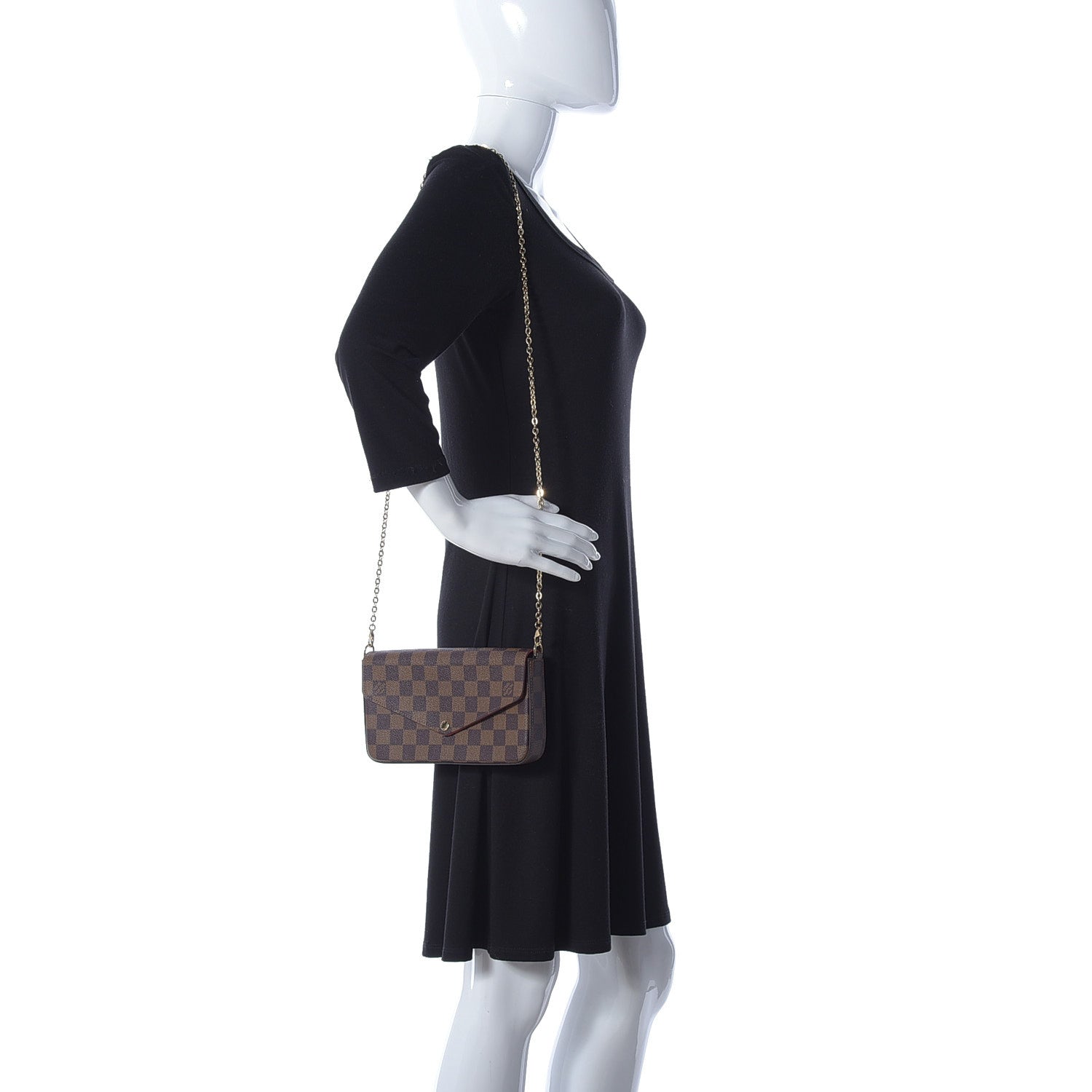 Louis Vuitton Damier Ebene Pochette Felicie Chain Wallet 2 of 12