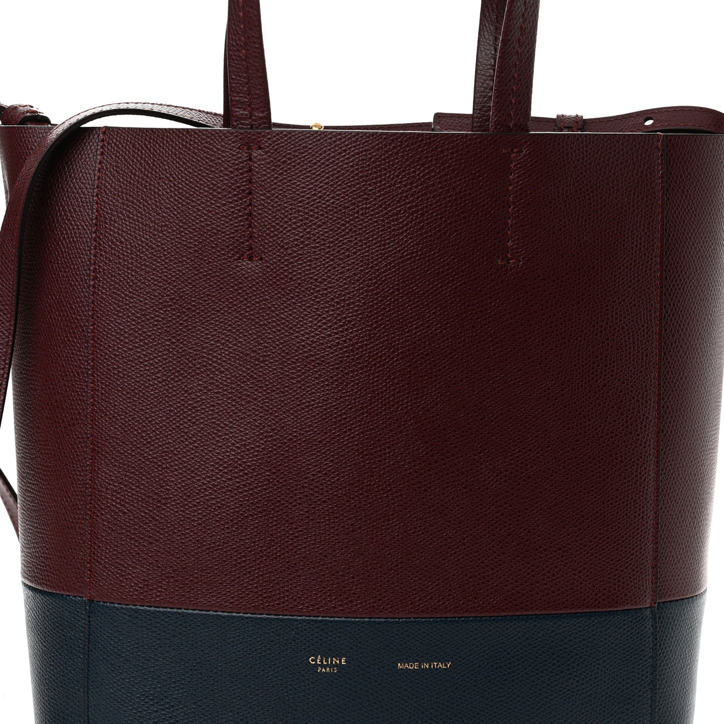 Grained Calfskin Small Vertical Bi-Cabas Navy Burgundy