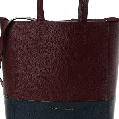 Celine Grained Calfskin Small Vertical Bi-Cabas Navy Burgundy 8 of 10