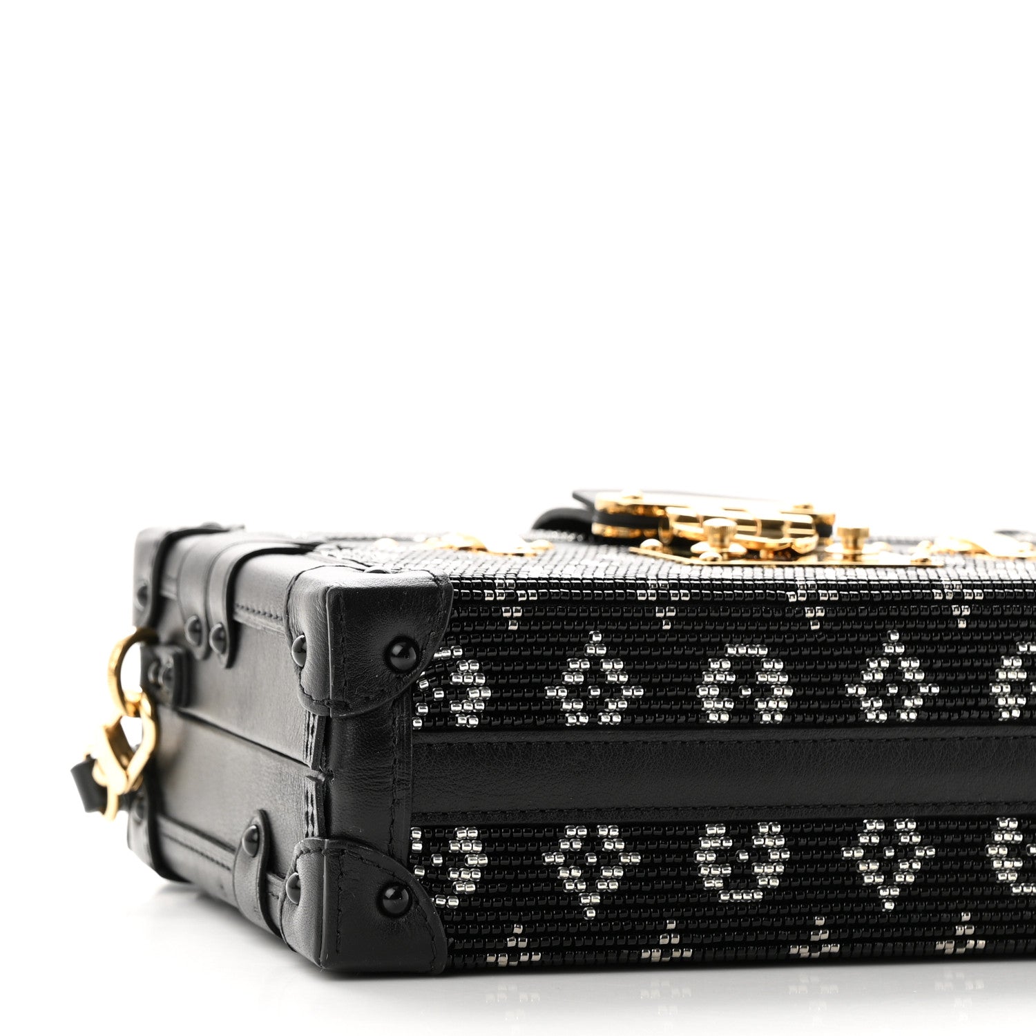 Louis Vuitton Calfskin Beaded Monogram Petite Malle Black 8 of 10