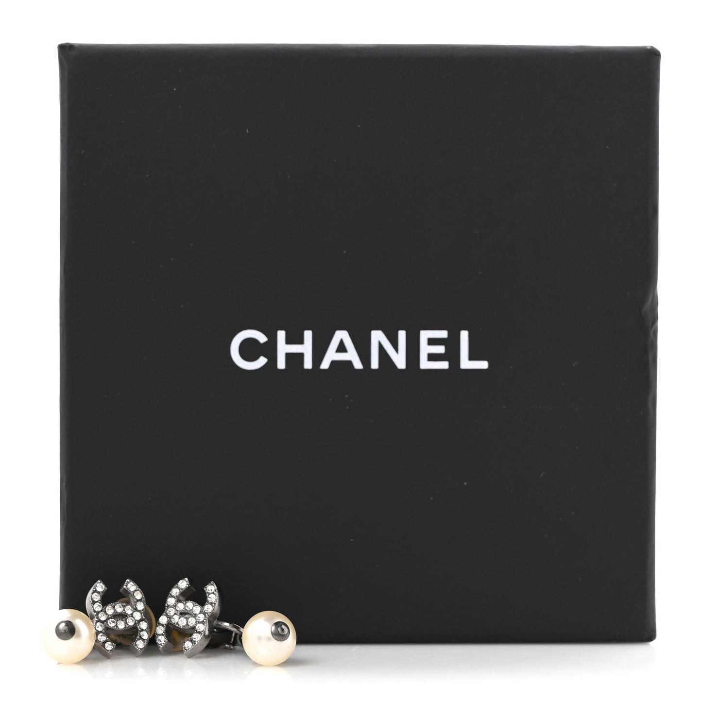 Pearl Crystal CC Drop Clip On Earrings Silver