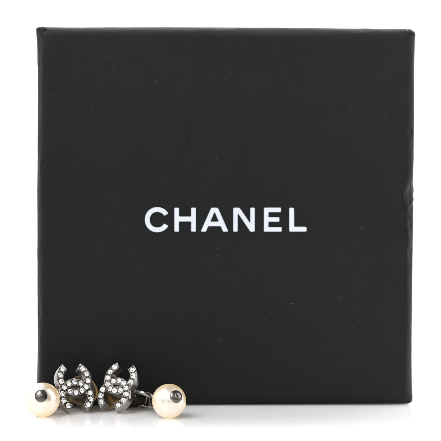 Chanel Pearl Crystal CC Drop Clip On Earrings Silver 5 of 5