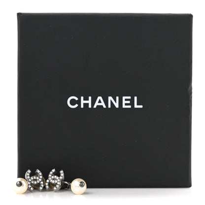 Chanel Pearl Crystal CC Drop Clip On Earrings Silver 5 of 5