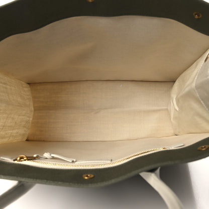 Saint Laurent Linen Calfskin Small Rive Gauche Tote Military Green Blanc Vintage 5 of 10