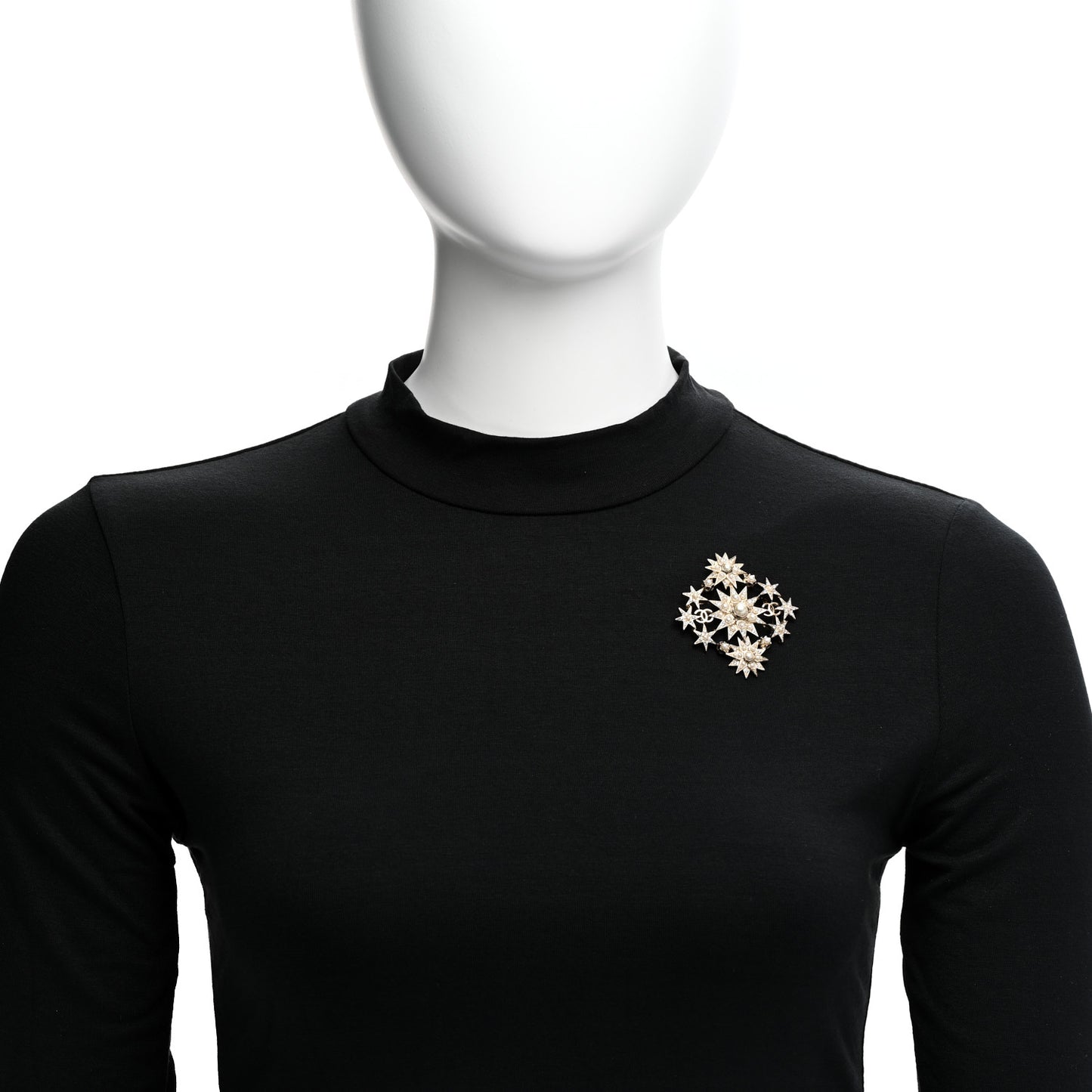 Pearl Crystal CC Star Brooch Gold