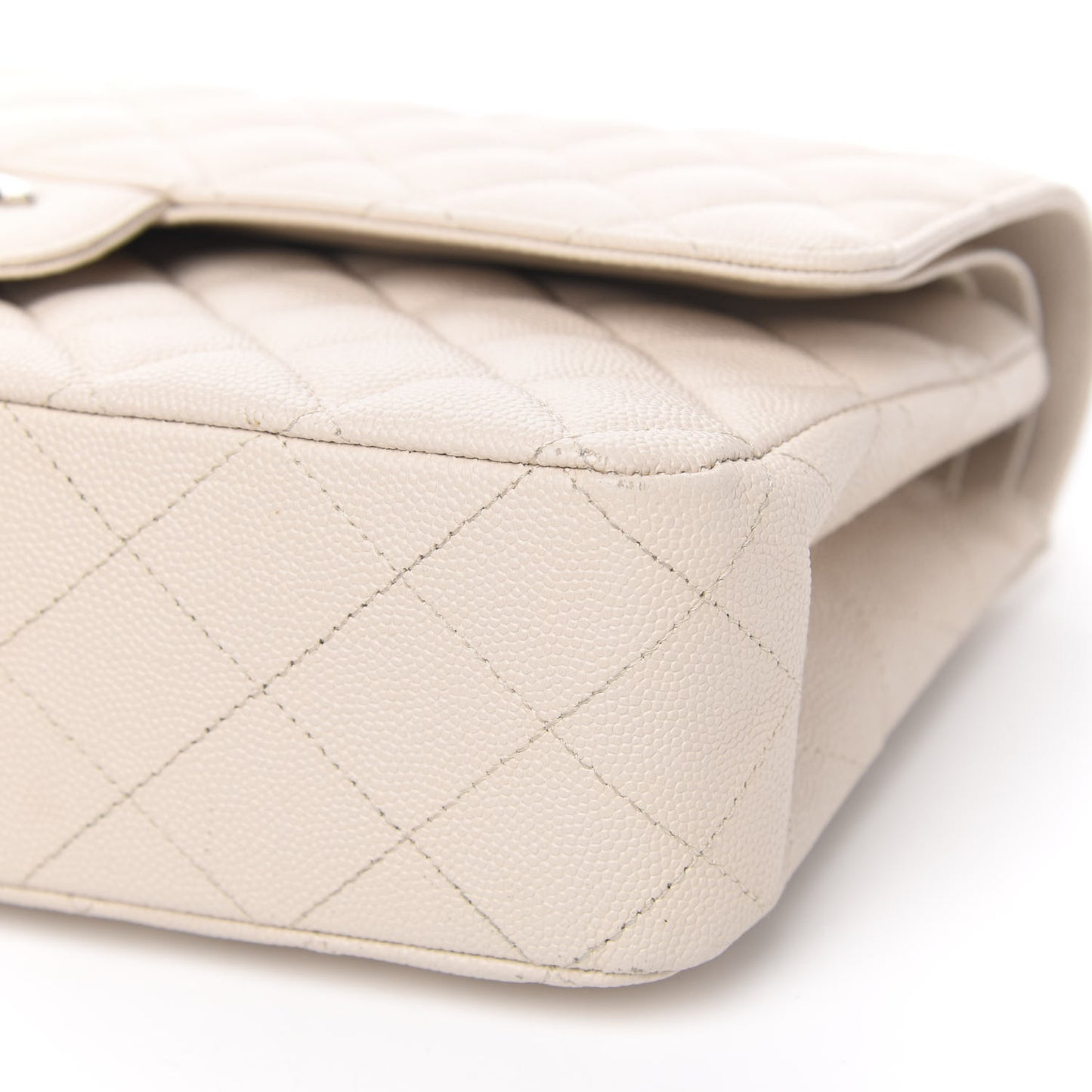 Caviar Quilted Medium Double Flap Light Beige