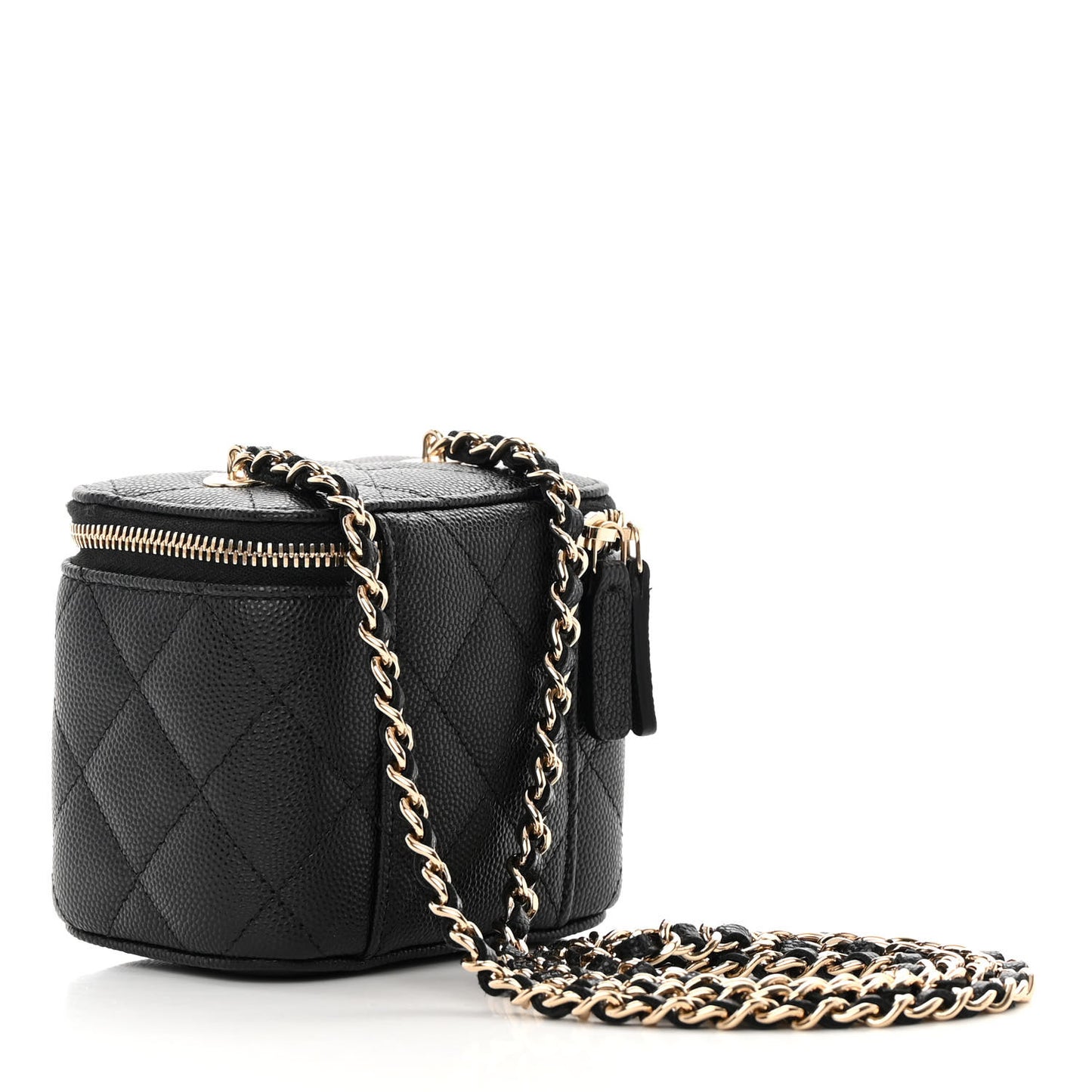 Caviar Quilted Mini Vanity Case With Chain Black