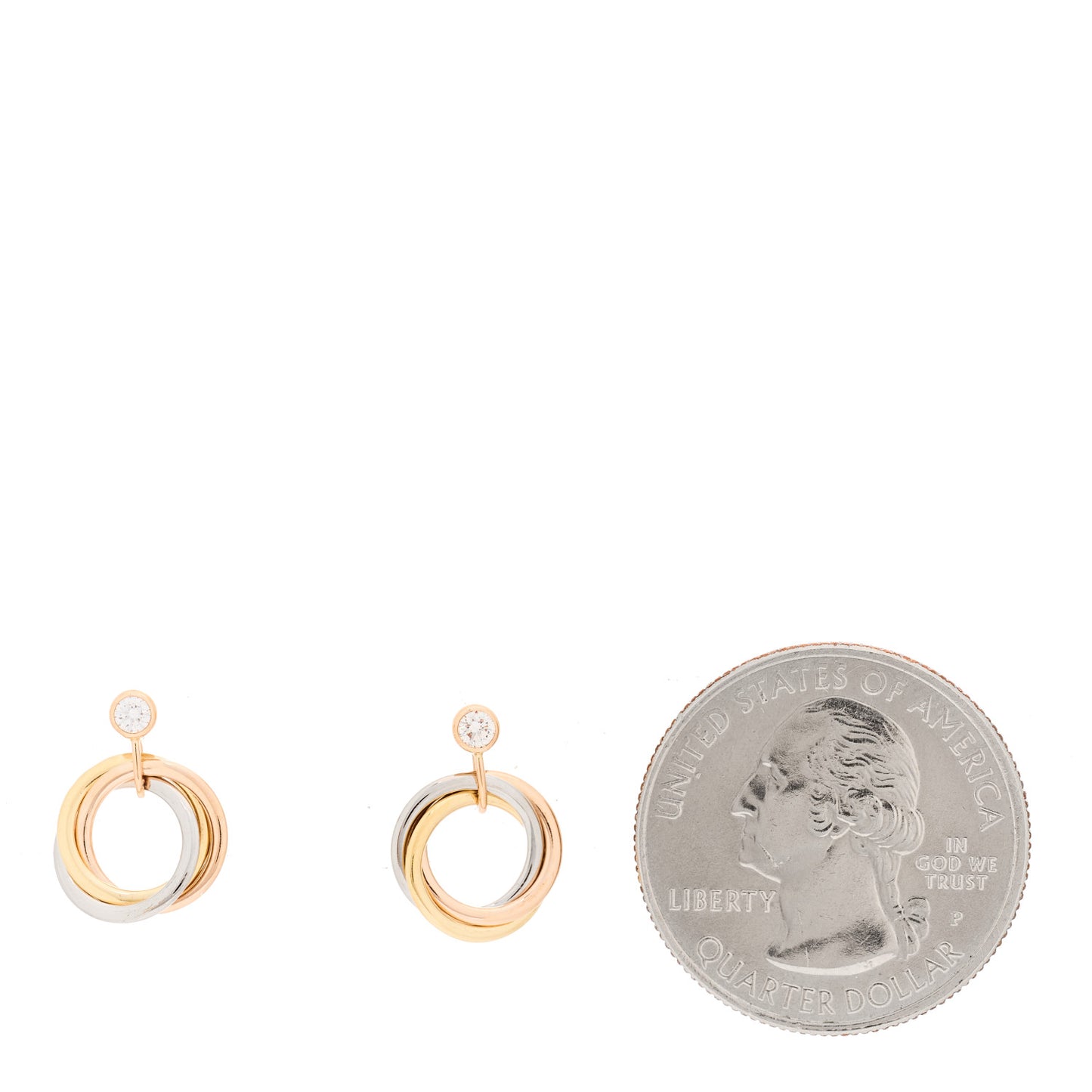 18K Pink Yellow White Gold Diamond Trinity Drop Earrings