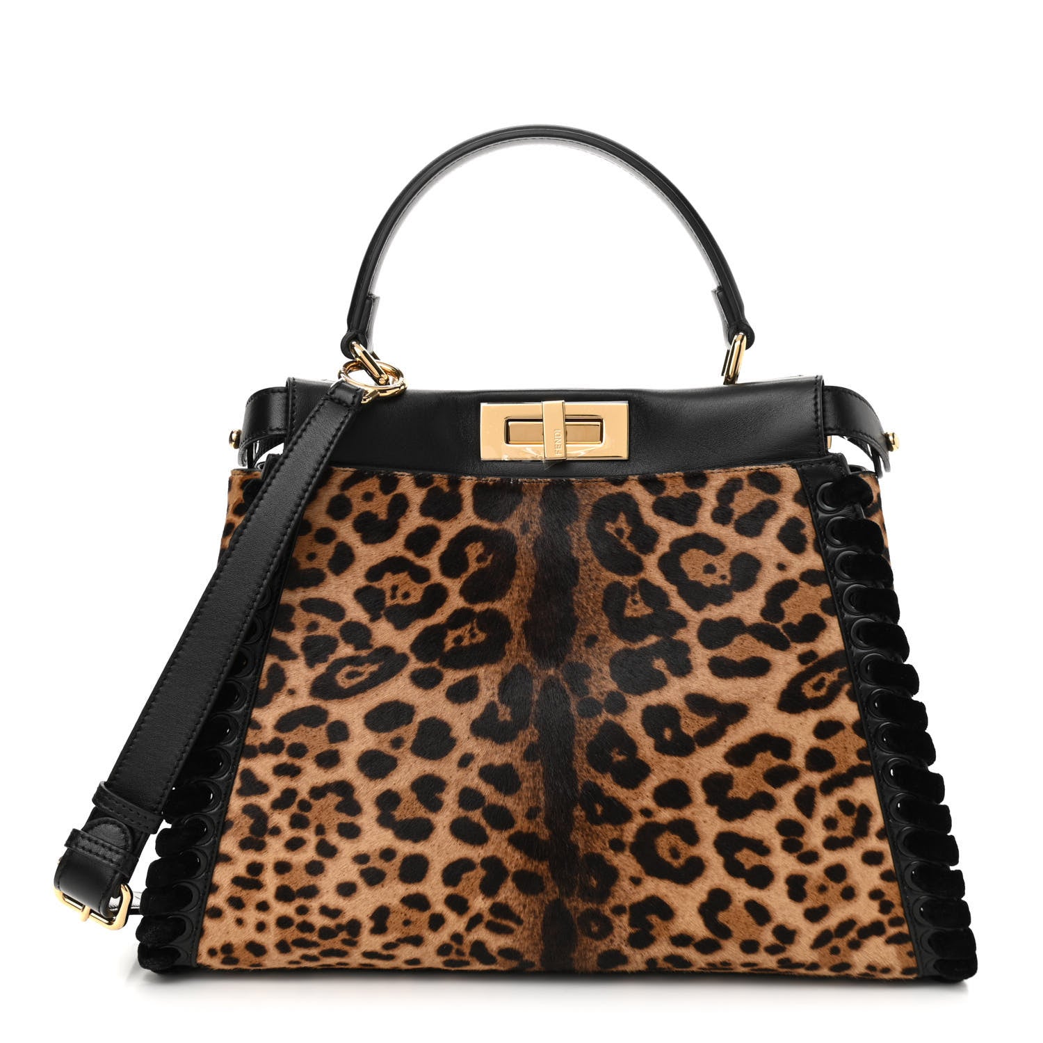 Fendi Calf Hair Leopard Print Lace Up Medium Peekaboo Iconic Satchel Tobacco 1 of 11