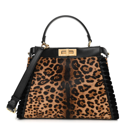 Fendi Calf Hair Leopard Print Lace Up Medium Peekaboo Iconic Satchel Tobacco 1 of 11