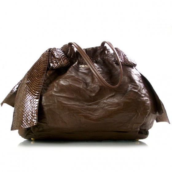 Nappa Snakeskin Bow Tote Brown
