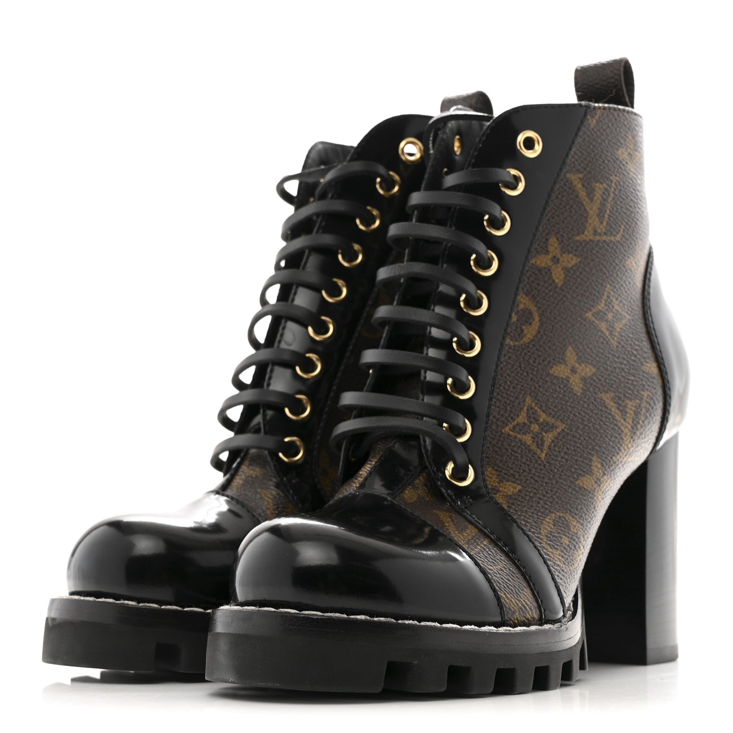 Patent Calfskin Monogram Star Trail Ankle Boots 36 Black