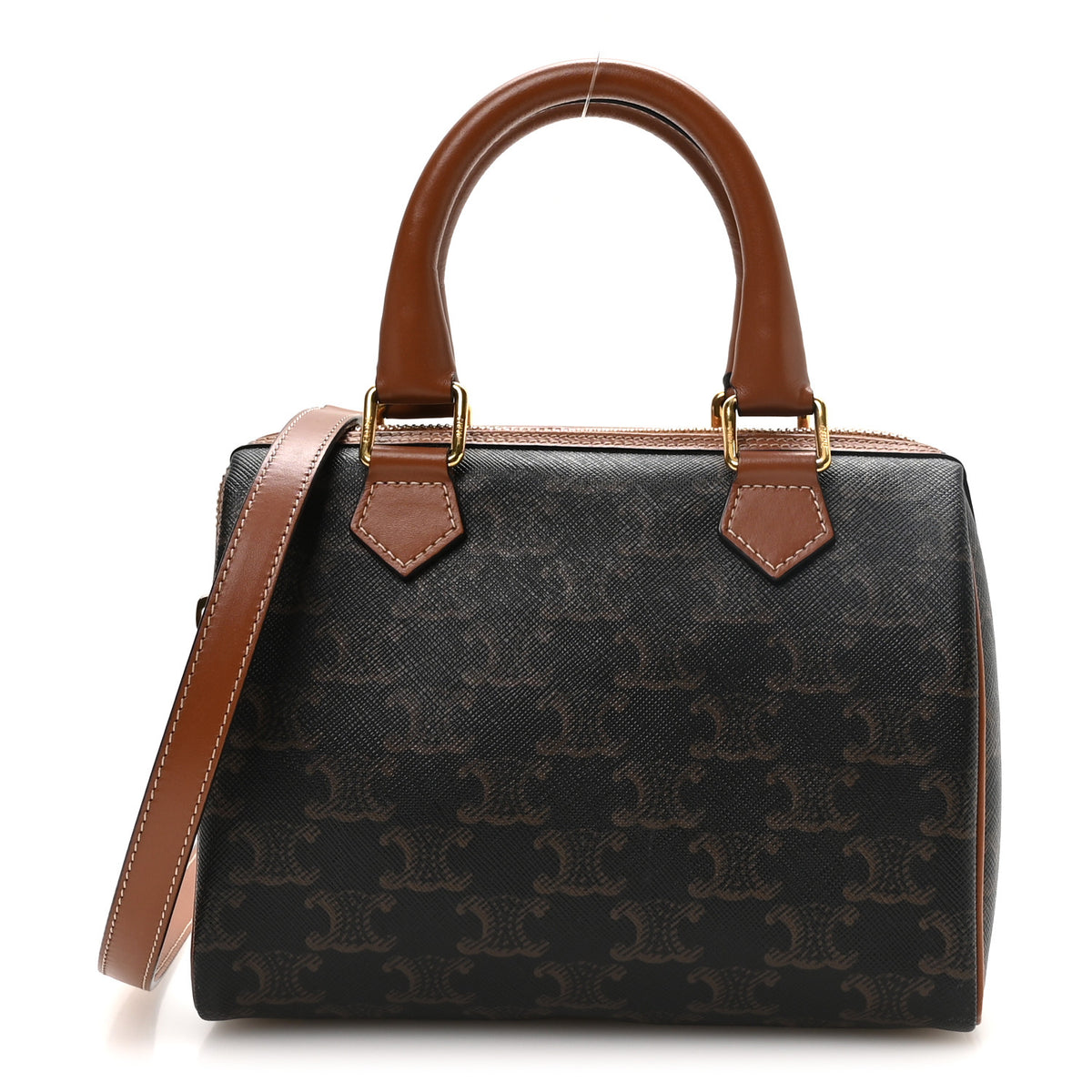 Triomphe Canvas Calfskin Small Boston Bag Tan