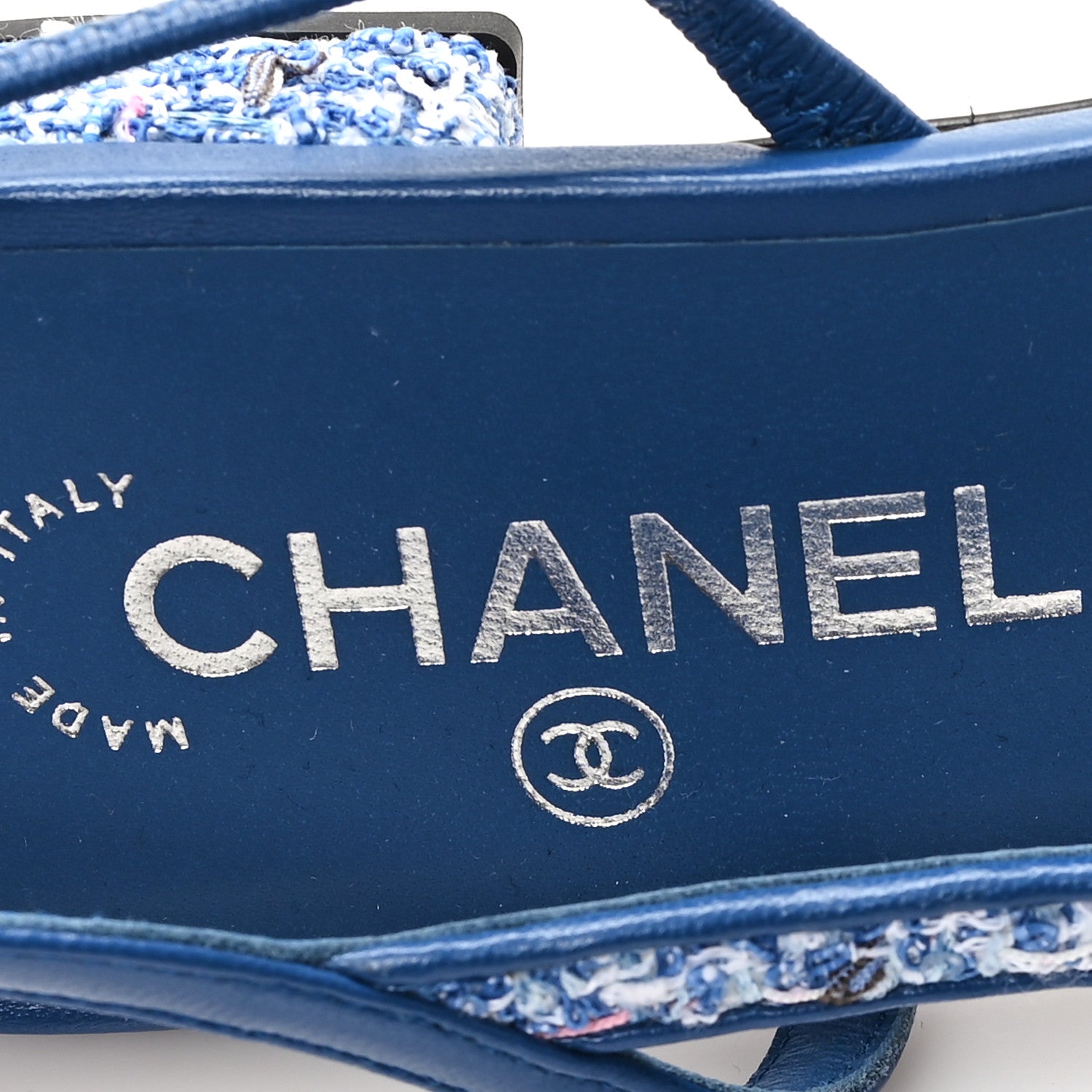 Chanel Tweed Grosgrain Cap Toe Slingback Flats 39 Blue White Black 8 of 9