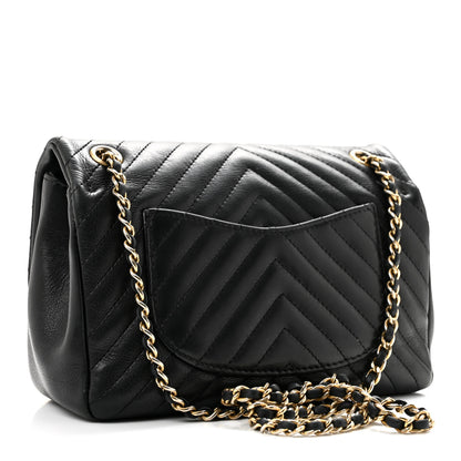 Chanel Calfskin Chevron Quilted Mini Rock The Corner Flap Black 3 of 13